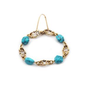 Bracelet vintage turquoises en or 18 karats