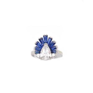Bague cocktail saphirs diamant 1.70 ct en or blanc 18 karats