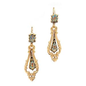 Boucles d'oreilles longues Louis-Philippe en or émaillé 18k