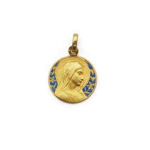 Médaille vierge émail plique à jour en or 18 karats