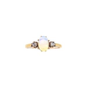 Bague opale diamants en or 18 karats, bague ancienne