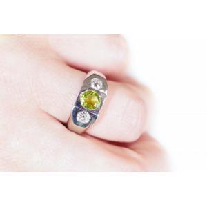 Bague Chevaliere Tourmaline Diamants En Or Blanc 18 Karats, Verdelite, Bijou d'Occasion France 