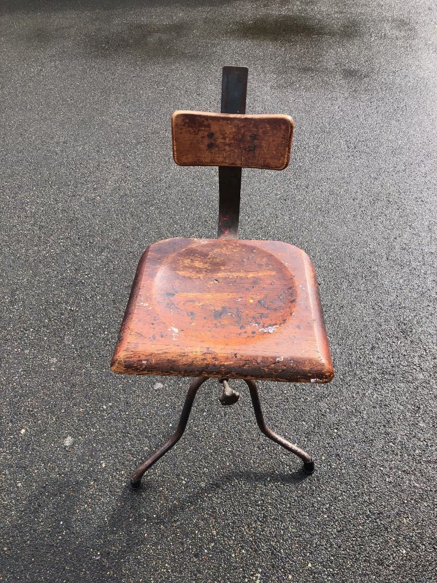 Chaise Industrielle D Atelier 1930 Bois Et Métal 