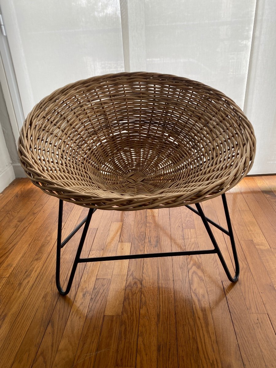 Paire De Fauteuils En Osier Et Métal 1950-photo-2
