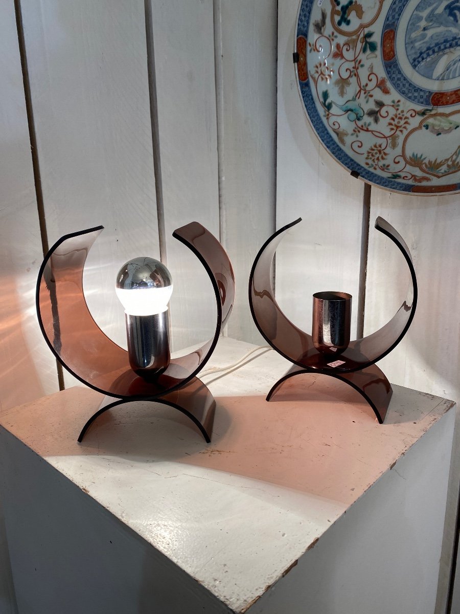 Pair Of 1970 Plexiglass Lamps