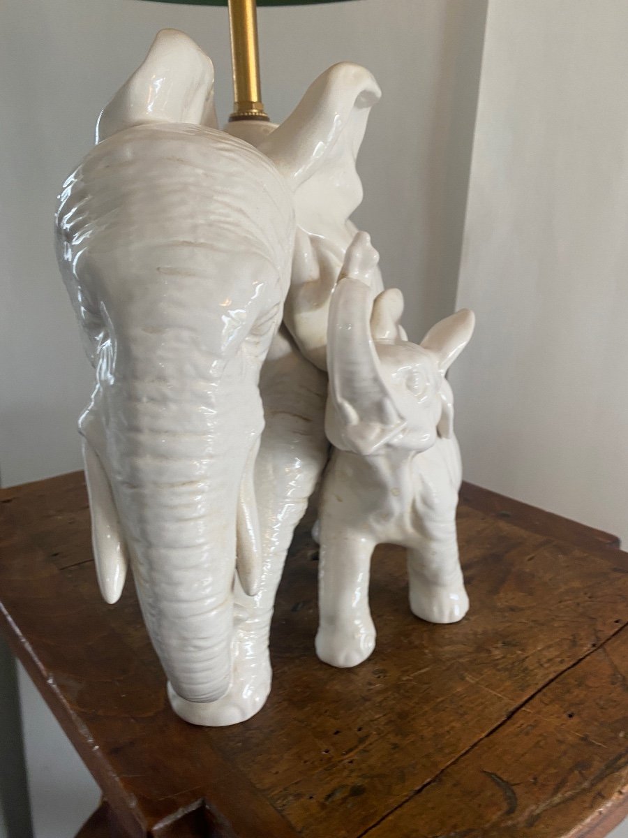 White Ceramic Lamp With Elephant Decor XX Eme -photo-2