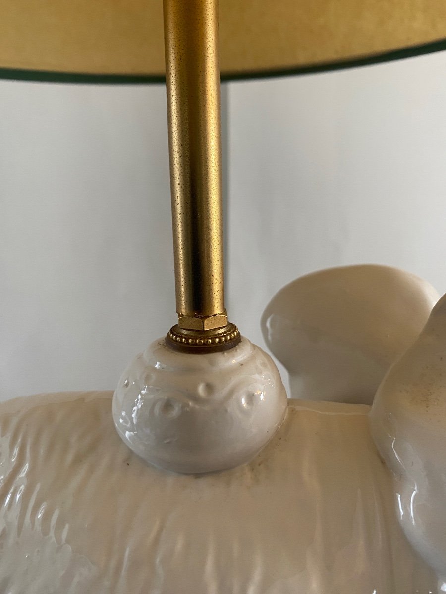 White Ceramic Lamp With Elephant Decor XX Eme -photo-1