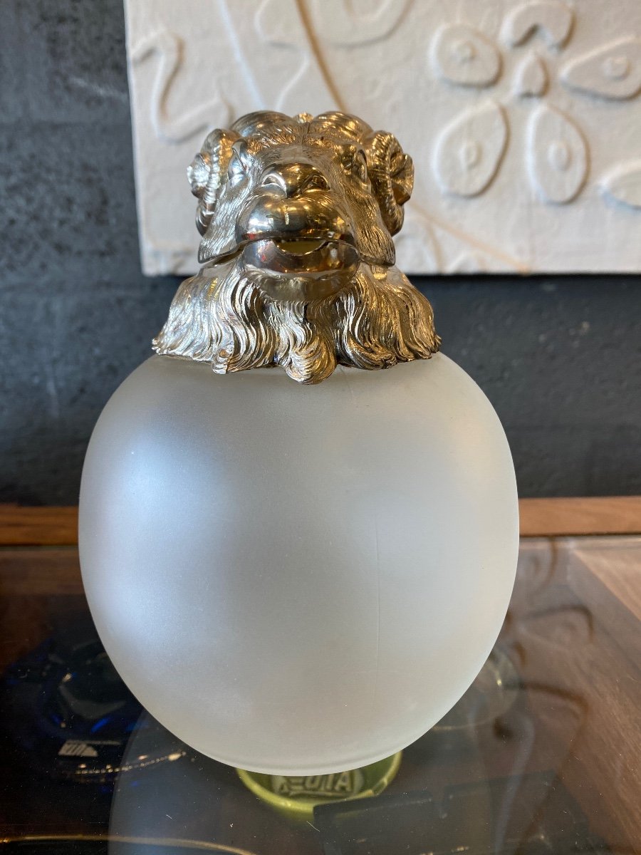 Decanter Glass And Metal Ram's Head XX Eme-photo-2