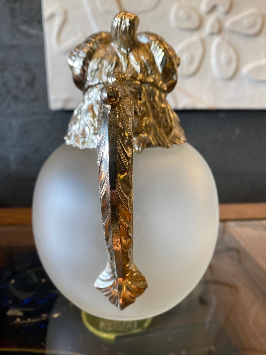 Decanter Glass And Metal Ram's Head XX Eme-photo-4