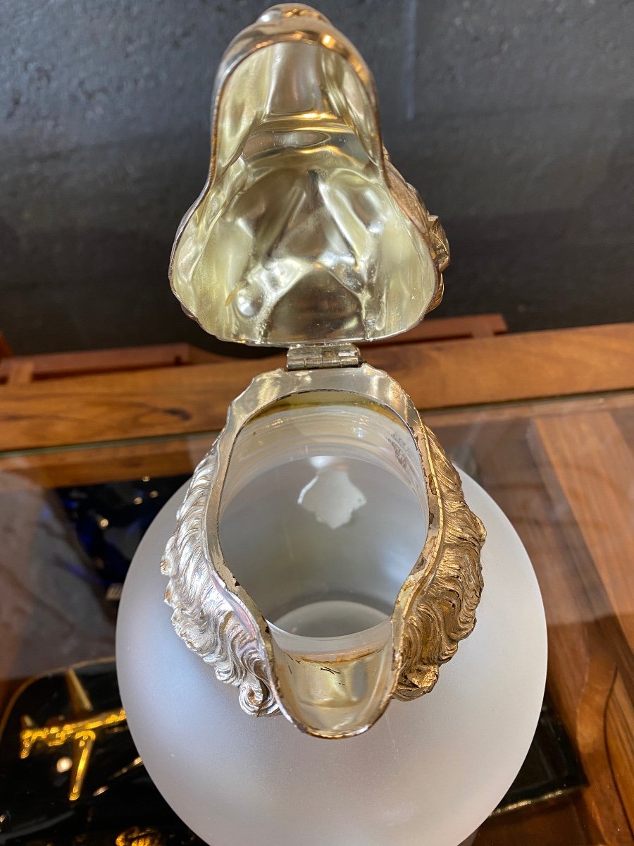Decanter Glass And Metal Ram's Head XX Eme-photo-1