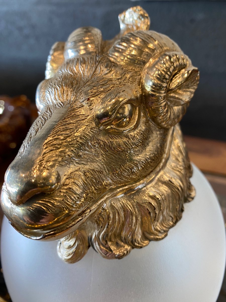 Decanter Glass And Metal Ram's Head XX Eme-photo-2