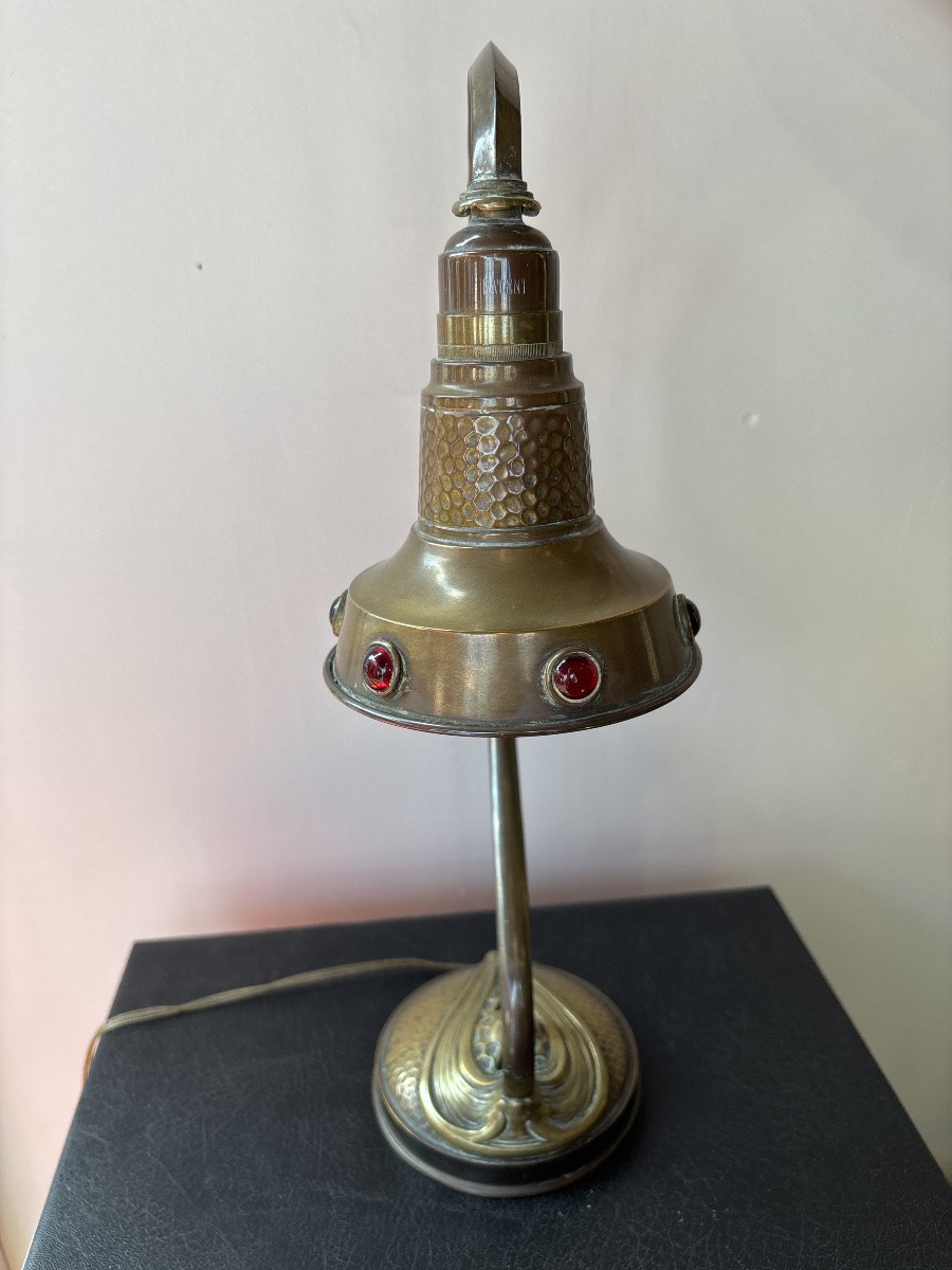 Art Nouveau Bronze And Brass Lamp-photo-3