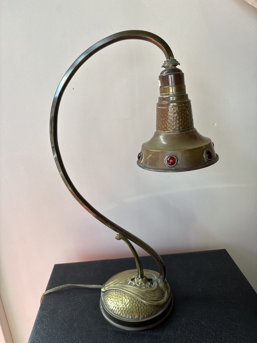 Art Nouveau Bronze And Brass Lamp