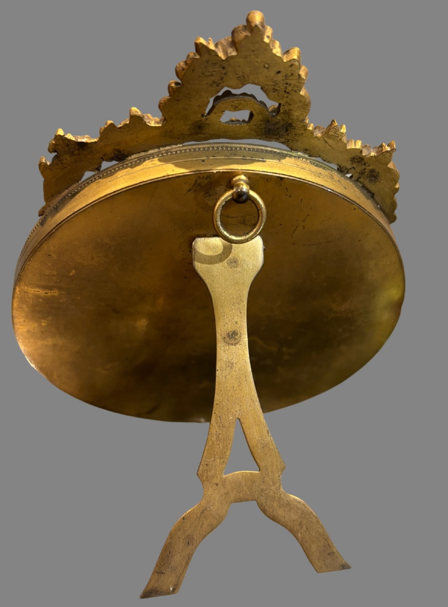 Miniature portrait de femme XIX eme . Cadre en bronze -photo-4