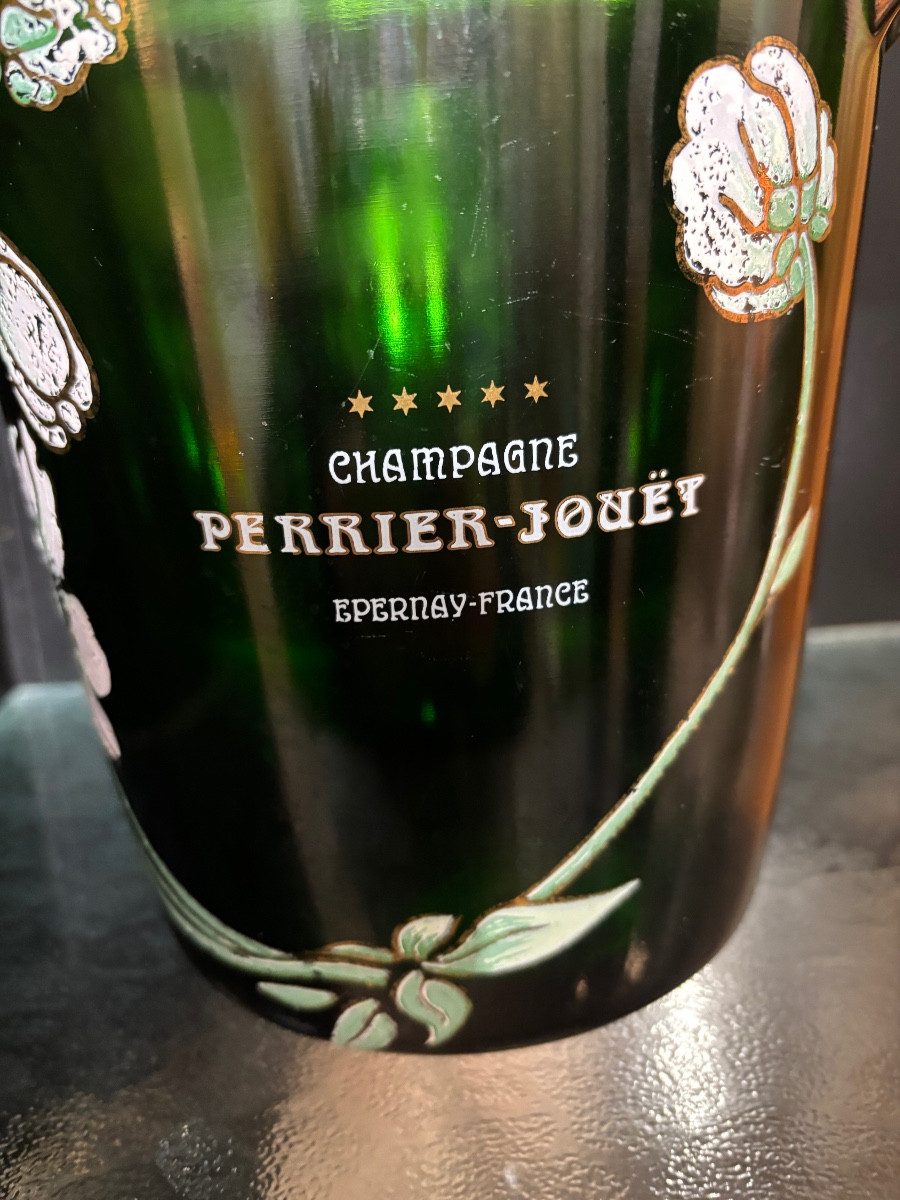 Seau à champagne publicitaire  en verre  emaillé. Champagne Perrier Jouët-photo-4