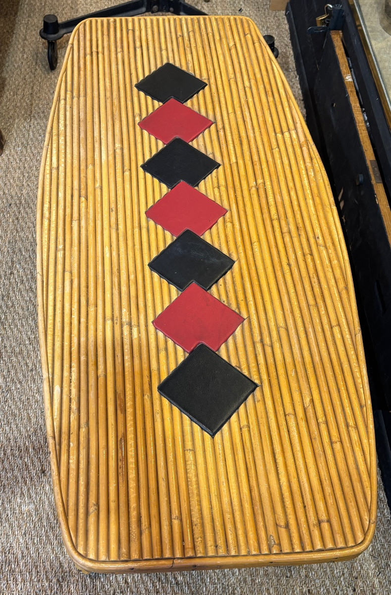 Table basse 1960  en rotin -photo-2