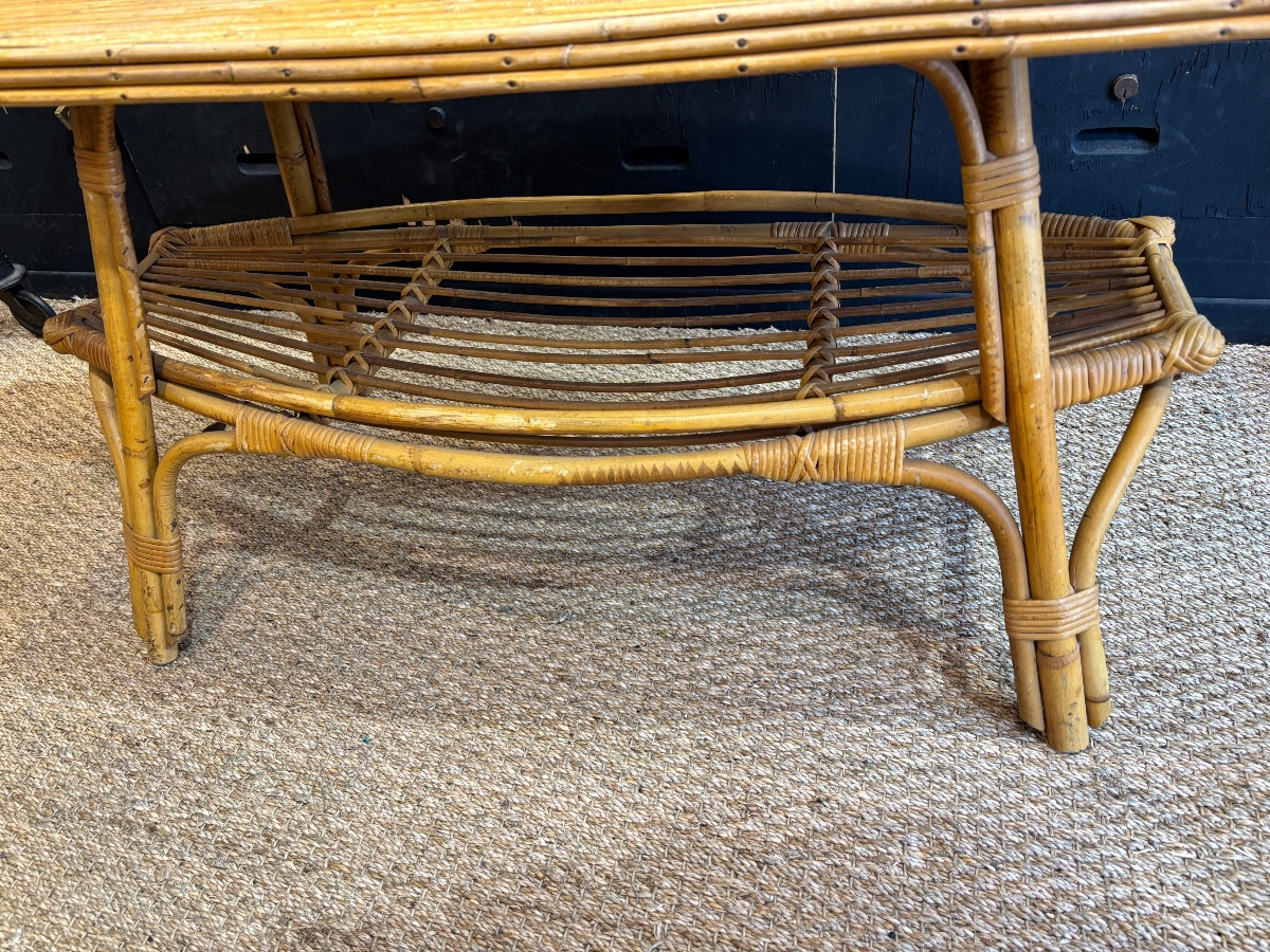 Table basse 1960  en rotin -photo-3