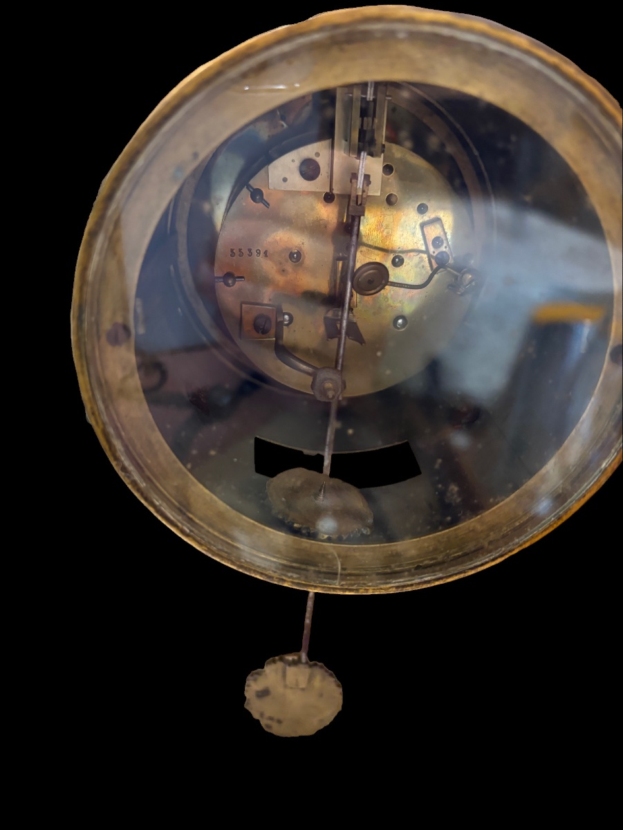Pendule portique en marbre et bronze de style Louis XVI -photo-5