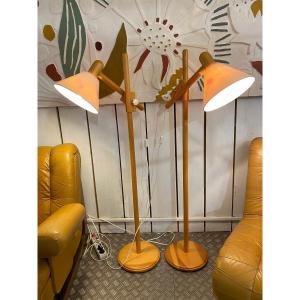 Pair Of Reading Lights. Vintage XX Eme In Pine  