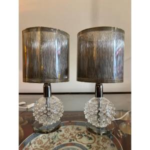 Paire de lampes vintage en verre 1970