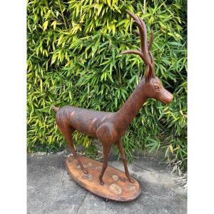 Roe Deer. Mid-20th Century Wooden Sculpture