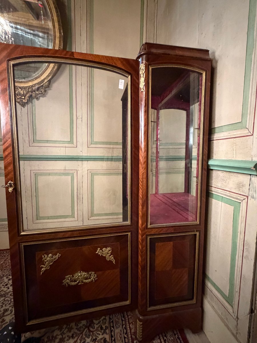 Vitrine d'exposition Napoléon III en marqueterie et bronzes dorés-photo-3