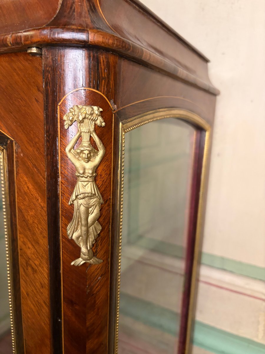 Vitrine d'exposition Napoléon III en marqueterie et bronzes dorés-photo-1