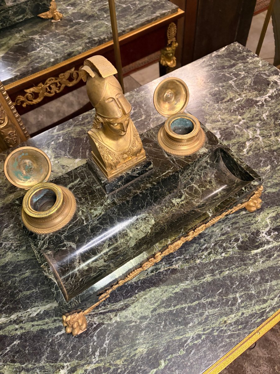 Empire-style Inkwell With A Bust Of Minerva, 19th Century-photo-2