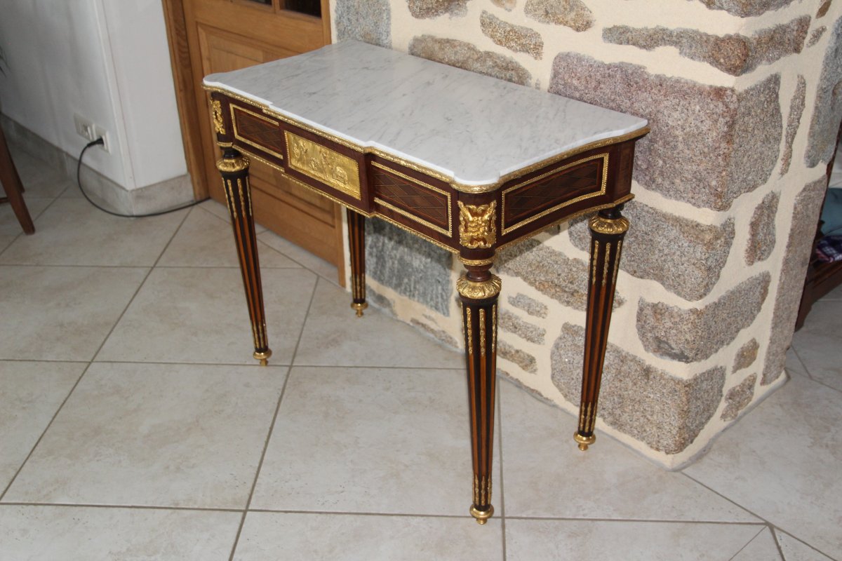 Console De Salon (avec un tiroir) En Marqueterie De Losange Toutes Faces-photo-3