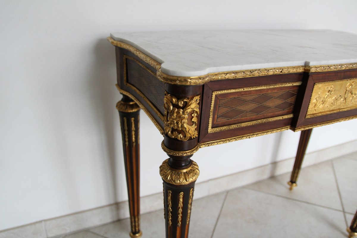 Console De Salon (avec un tiroir) En Marqueterie De Losange Toutes Faces-photo-4