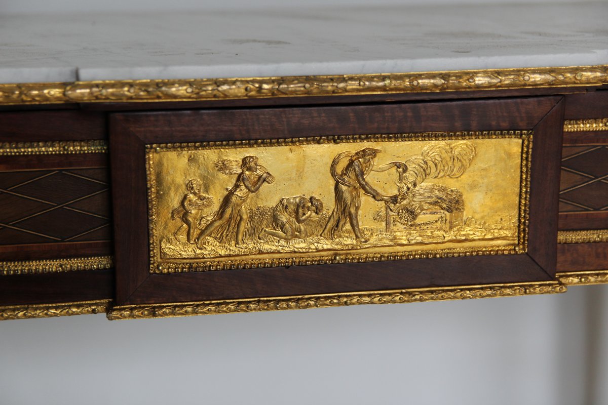 Console De Salon (avec un tiroir) En Marqueterie De Losange Toutes Faces-photo-1