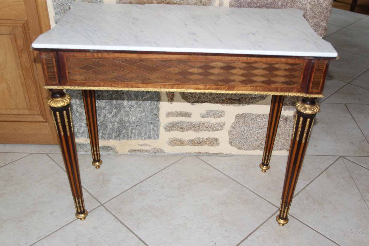 Console De Salon (avec un tiroir) En Marqueterie De Losange Toutes Faces-photo-2