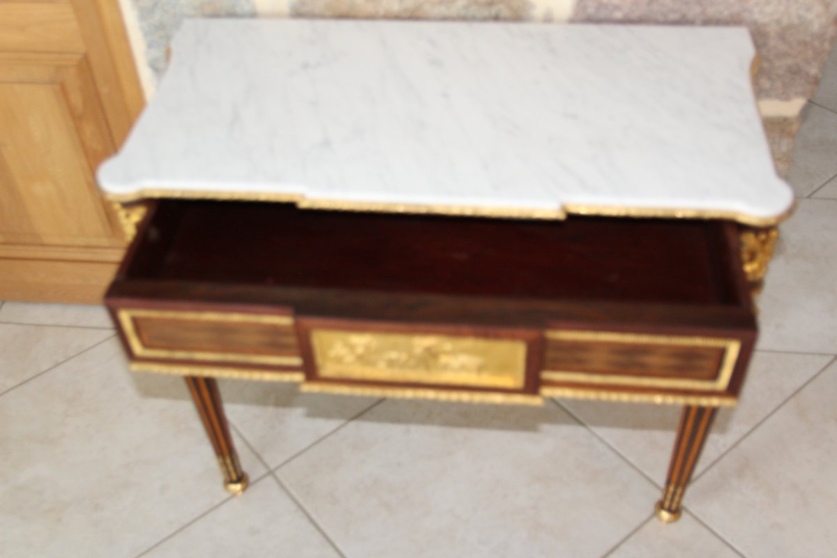 Console De Salon (avec un tiroir) En Marqueterie De Losange Toutes Faces-photo-5