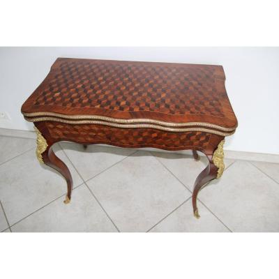 Beautiful Game Table In Trompe l'Oeil Inlaid Cubes