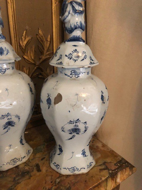 Paire De Vases Couverts  De Delft Du XVIIIe Siècle -photo-5