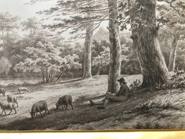 Dessin à l'Encre . Scène Pastorale Fin 18e Début 19e-photo-3