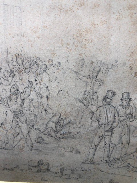 Drawing Attributed To Swebach, Battle Scene-photo-3