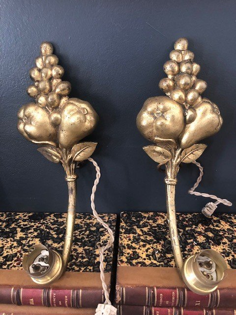 Pair Of Small Gilt Bronze Sconces Late 19th Early 20th-photo-1