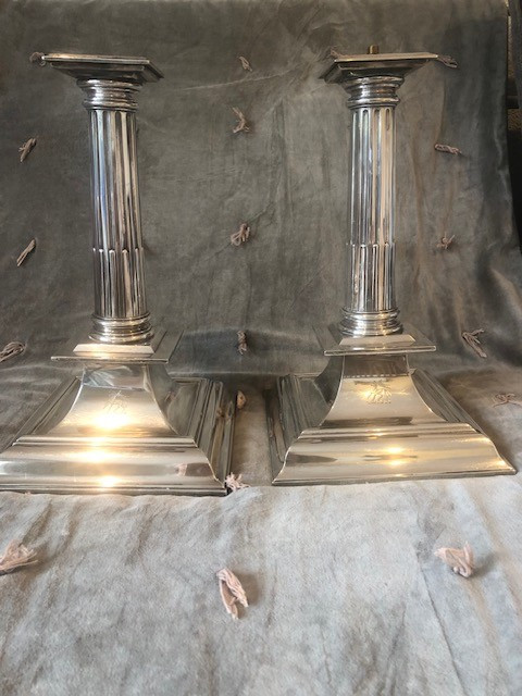 Large Silver Candelsticks  James Garrard / L A Crighton 3kg-photo-2