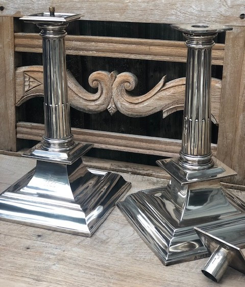 Large Silver Candelsticks  James Garrard / L A Crighton 3kg-photo-4