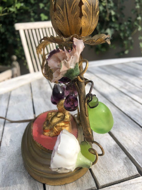 Small Buddha Candle Holder, Porcelain Flowers-photo-5