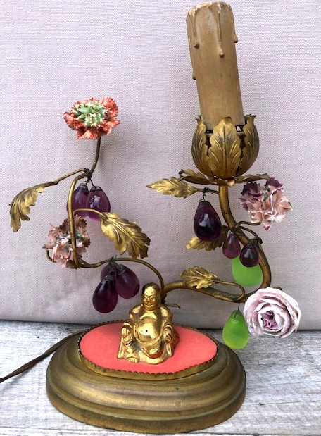 Small Buddha Candle Holder, Porcelain Flowers