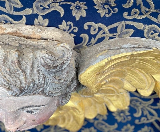 Tête d'ange en bois polychromeé et doré 18e-photo-3