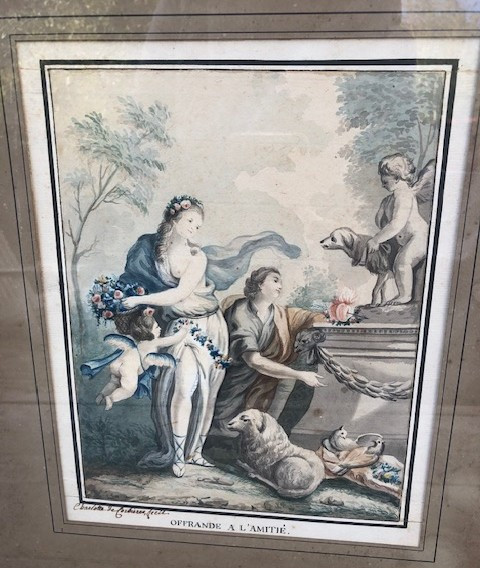 Aquarelle 18 ème  cadre bois doré d'époque-photo-2