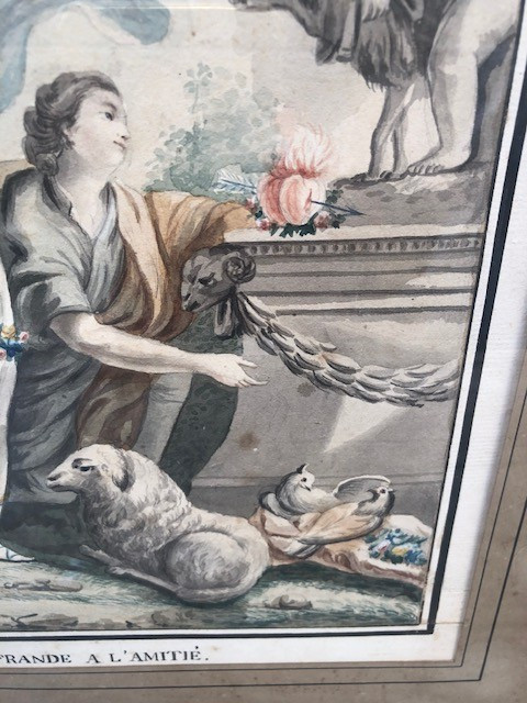 Aquarelle 18 ème  cadre bois doré d'époque-photo-4