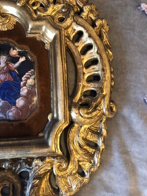 Religious Enamel In A Large Giltwood Frame, 18th Century-photo-2