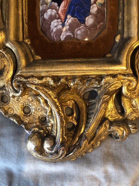 Religious Enamel In A Large Giltwood Frame, 18th Century-photo-2