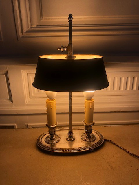 Small Silver-plated Metal Bouillotte Lamp, 19th Century -photo-2