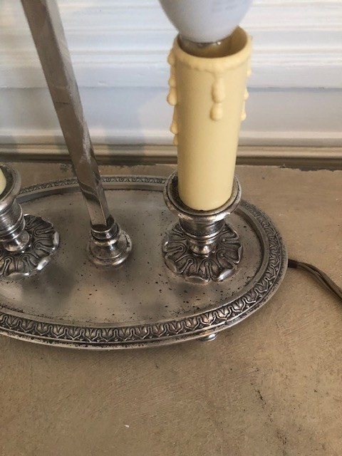 Small Silver-plated Metal Bouillotte Lamp, 19th Century -photo-2