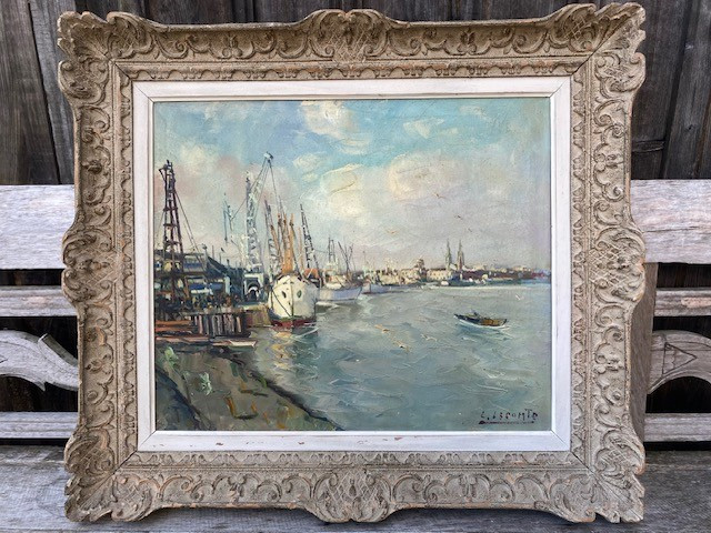 Léopold LECOMTE  HST Vue du port de Bordeaux